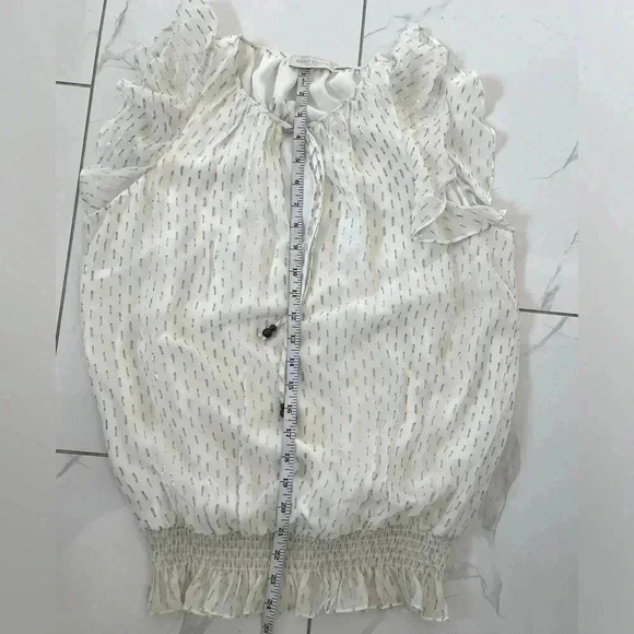 RAMY BROOK NY/ Silk blend blouse/ Off-white with colourful foil detail/Size US M - Picture 12 of 13